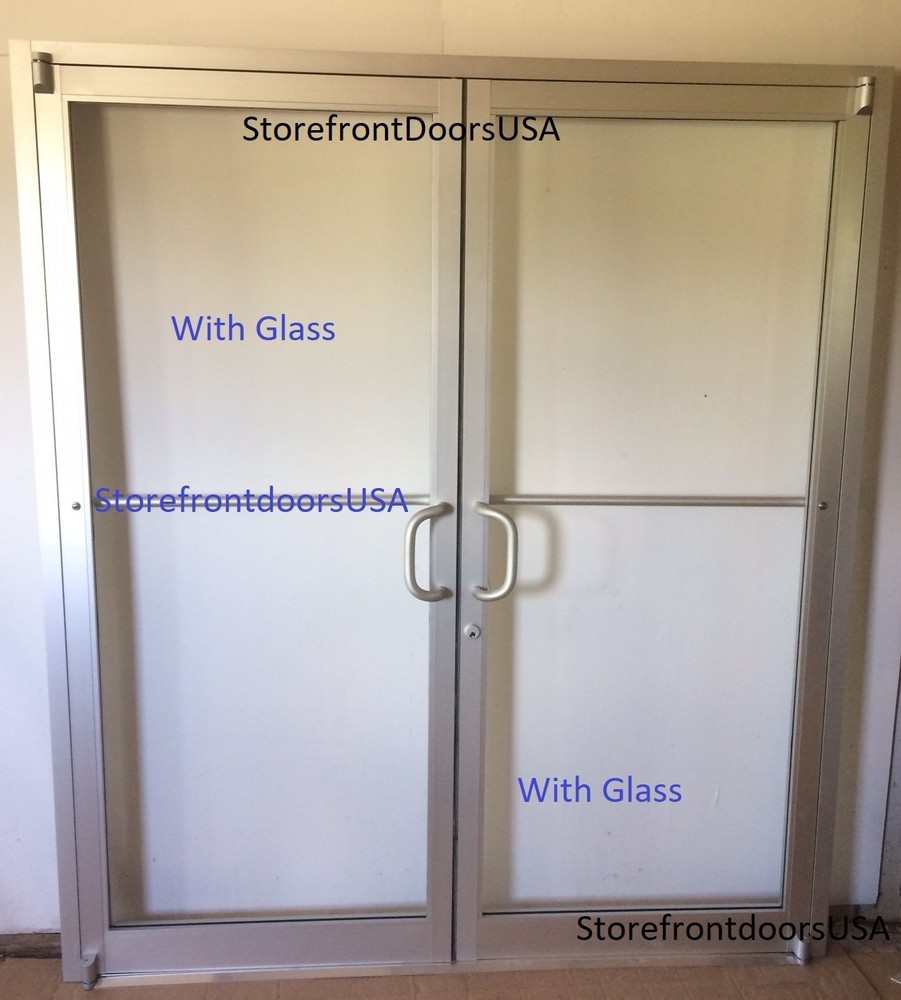 COMMERCIAL STOREFRONT DOUBLE DOOR, FRAME & CLOSER 6’0 x7’0, CLEAR FINISH w/Glass