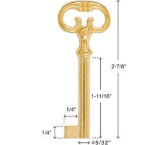 Brass Plated Skeleton Key for Cabinet, Grandfather Clock Doors, Dresser Drawe…