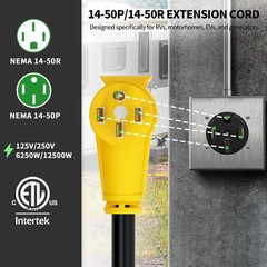 25 ft 50A RV EV Extension Cord POWGRN NEMA 14-50