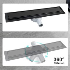 Shower Channel Black 30cm Stainless Steel Floor Drain 2in1 Double Sided, Tile Insa…
