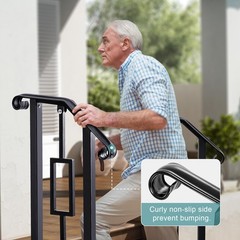 Lmrstoo Black Handrails For Outdoor Steps Heavy Duty Double Post Railing Fits