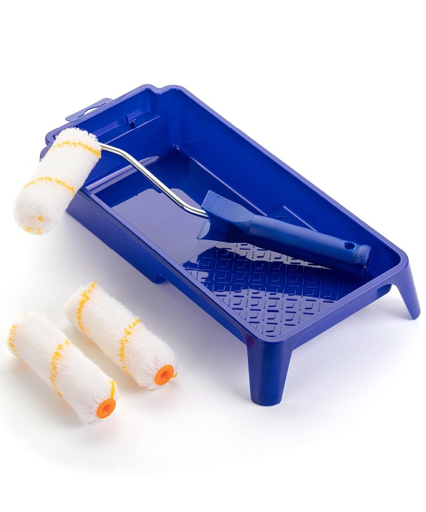 Bates- 4 Inch Paint Roller Kit, 5 pcs, 4 Blue Tray & Frame, Small