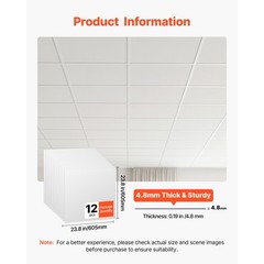 Uimoso 24 x 24 in PVC Ceiling Tiles 12-Pack White Panels for Home and Office
