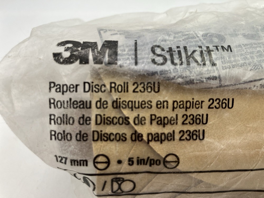 3M 100 Pack Paper Disc Roll 236U 127mm 5″ P180 Grade Grain 55544