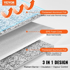 VEVOR Double Reflective Insulation Roll Foam Radiant Barrier 48 in x 50 ft 5.5mm