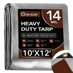 Sunvigor Tarp Waterproof 10x12Ft, Heavy Duty Tarp Cover Extra Thick 14 Mil Te…
