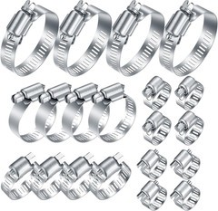 20Pcs Stainless Steel Hose Clamps Assortment Kit 1/4-2 in Plumbing Automotive
