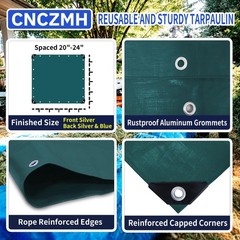 Heavy Duty Tarp Waterproof 12×20 Feet, 16 Mil Thick Green Poly Tarps, Grommet…