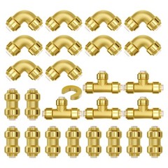 VEVOR Pipe Fittings 1/2″ 25PCS (Straight,Elbows,Tees) Push-Fit for Air System