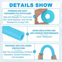 1″(25mm)IDx3.3FTx2.56″ Pipe Insulation Foam Tube Pool Noodles Transparent Blue