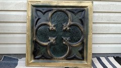 Vintage Style Gothic Wood framed embossed Metal Panel Quatrefoil Wall Art