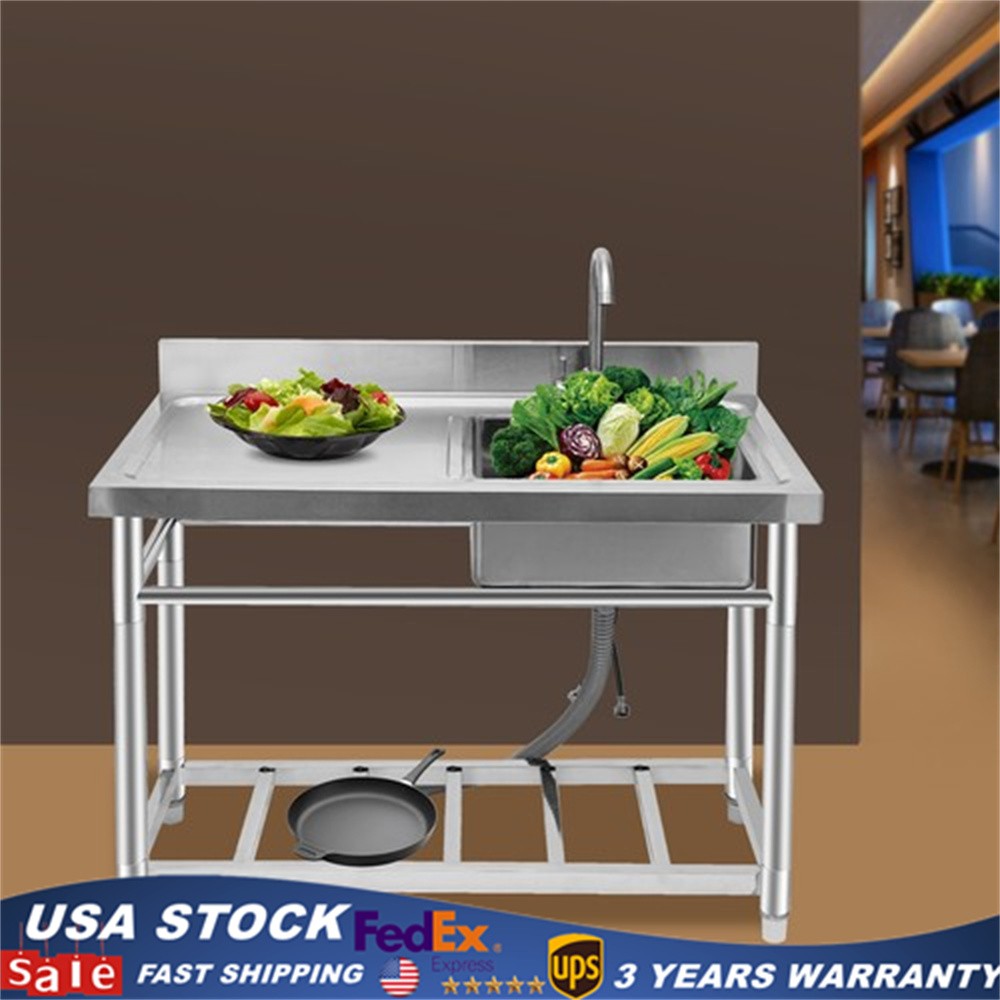 Stainless Steel Free Standing Commercial Restaurant Sink with Drain Pipe& Faucet
