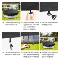 Windproof Circular Pool Cover with Accessories For Ground Pool 21Ft Diameter