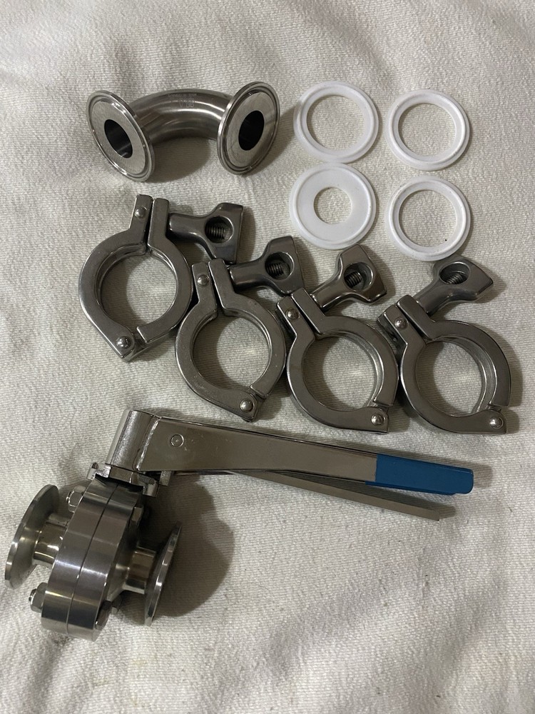 3/4″ Sanitary Butterfly Valve Tri Clamp Ferrule 304 Israel 839596 90° 4 Clamps