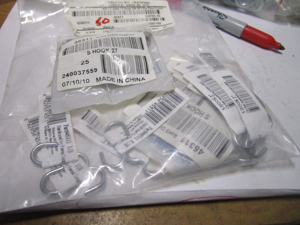 #27 1″L-Inside .080″-Wire 12lb-WLL Zinc Plated S-Hook QTY 50