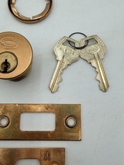 Vintage Nos Corbin Double Cylinder Deadbolt Set Brass / Bronze With Keys Unused