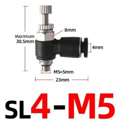 Mini Pneumatic Choke Valve Throttle L-shape Connector for 4mm 6mm Hose Push-in