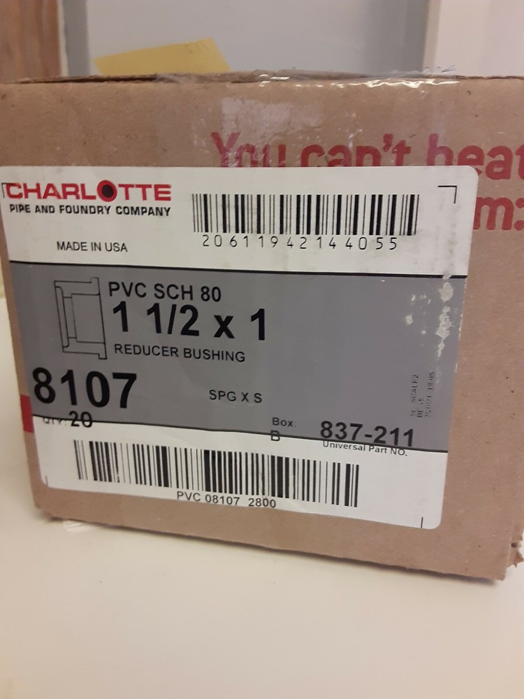 BRAND NEW charlotte pipe 8107 837-211 1″1/2″x1″ (20 PC LOT)