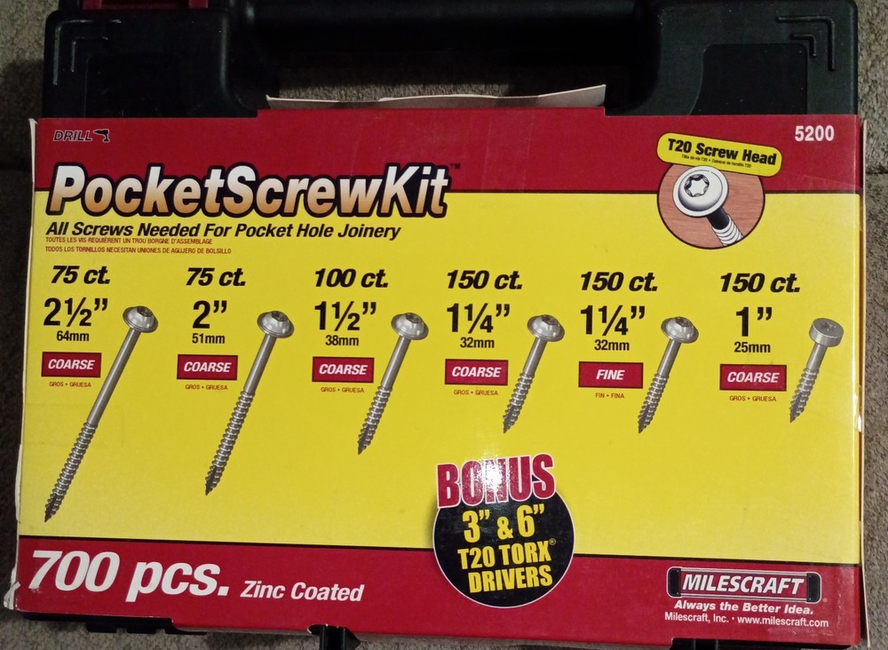 Milescraft 5200 PocketScrewKit 700-Piece T20 Pocket Hole Screw Set – NEW SEALED