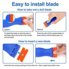 4 Pcs Plastic Razor Blade Scraper and 100 Blades, Remove Label Decal Blue