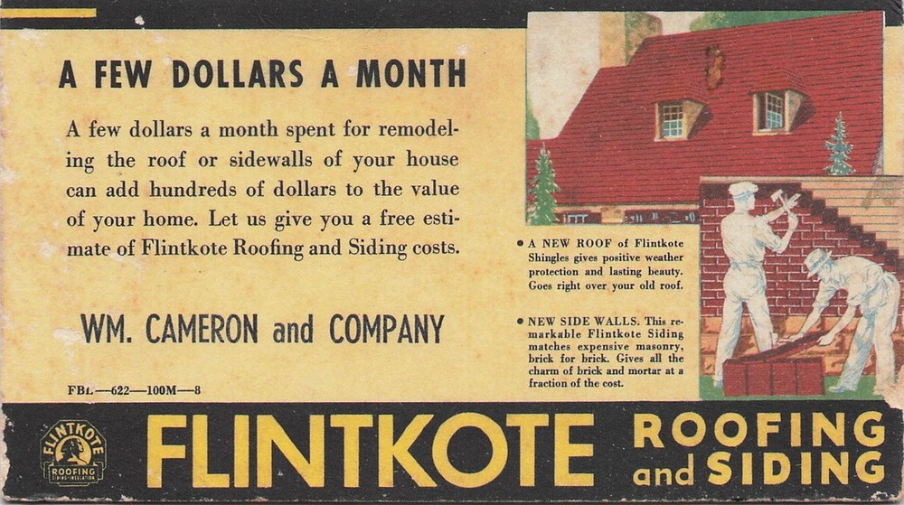 Vintage 1930s FLINTKOTE Roofing & Siding Advertisement Ink Blotter