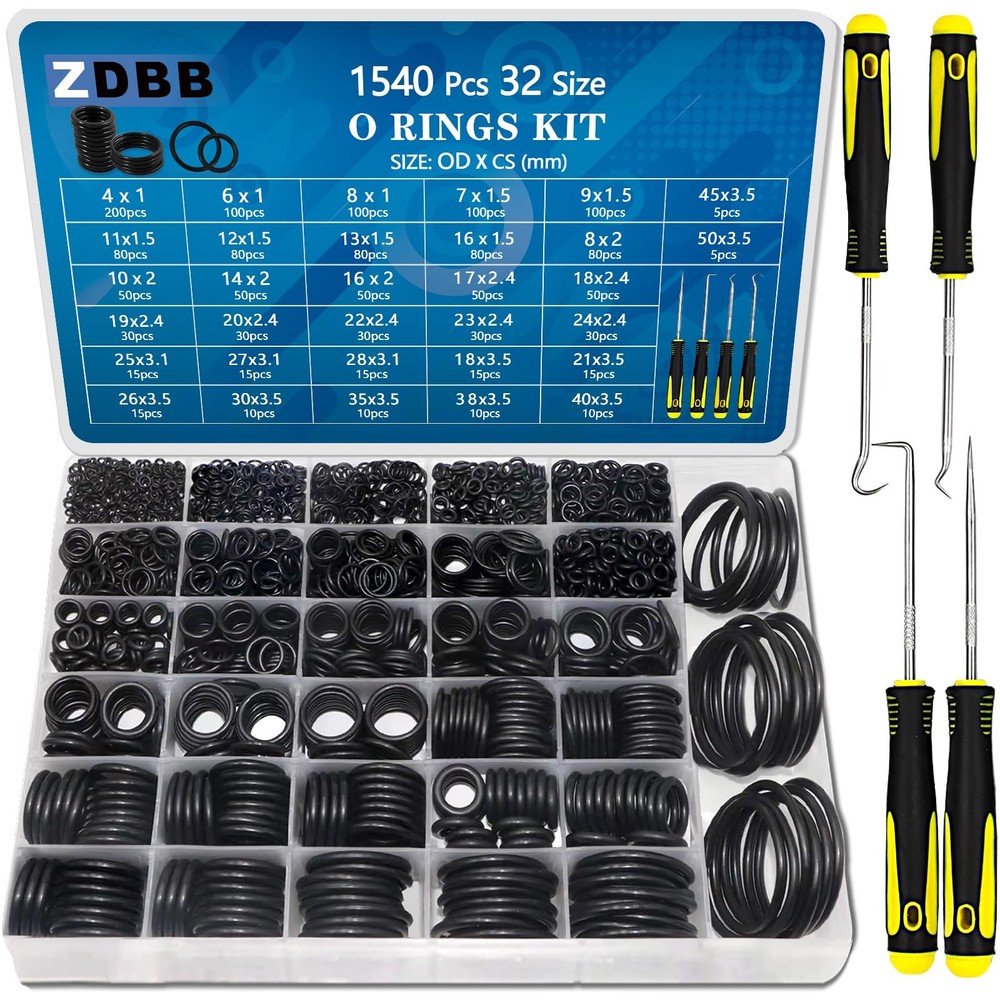 ZDBB 32 Size 1540 Pcs O Rings Assortment Kit Metric Nitrile Rubber black