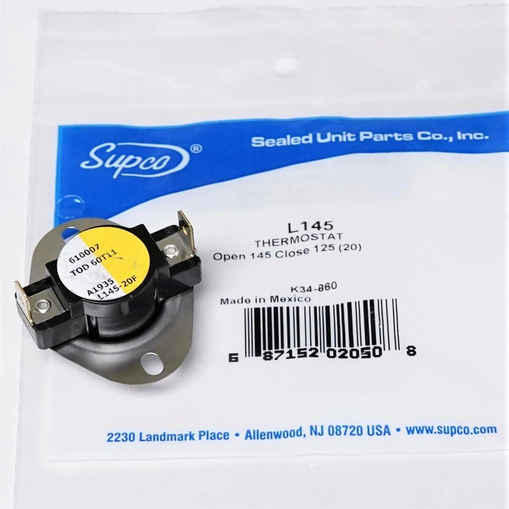 Supco L145-20 Heater Limit Thermostat Thermodisc Open On Rise