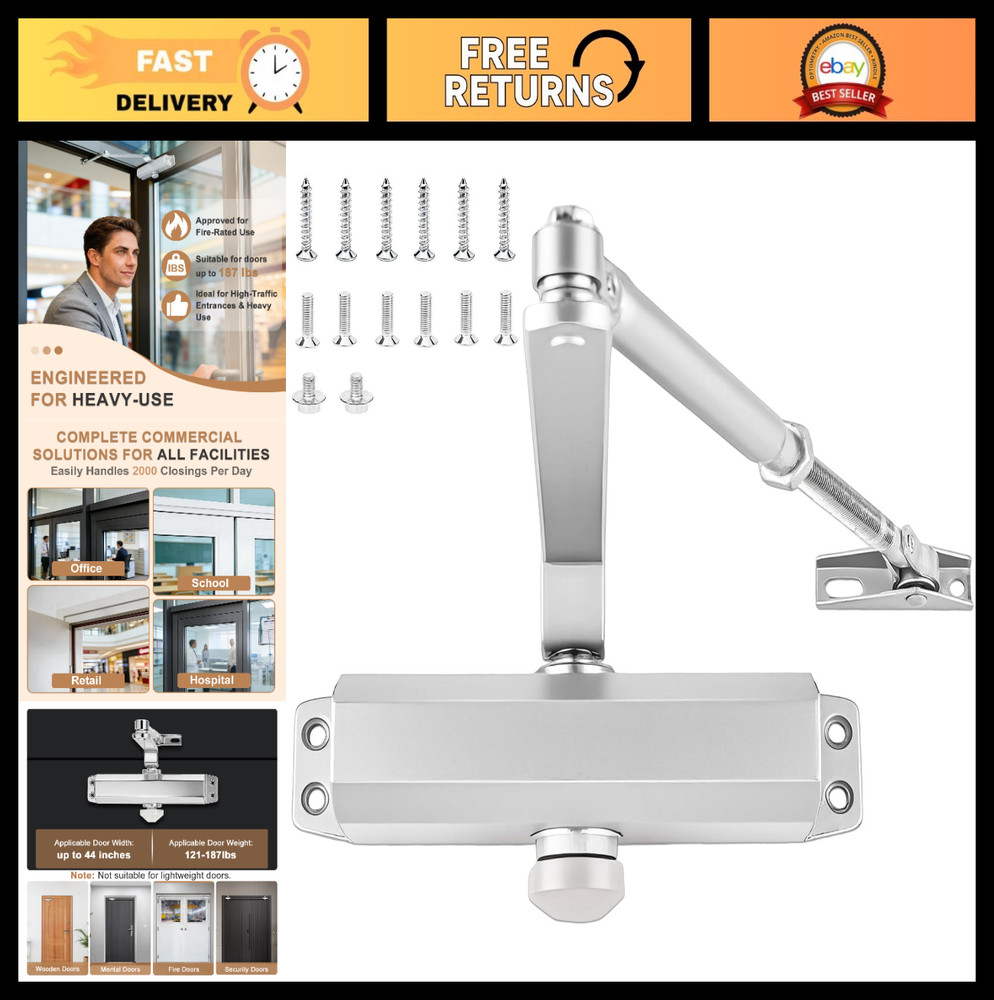 Heavy Duty Automatic Door Closer, Hydraulic Soft Close, Adjustable Speed, Fits 1