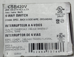 LOT OF 2 Eaton CSB420V Toggle Light Switch, 4-way, 20-Amp, Ivory, 120/277V