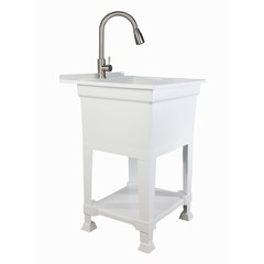 UTILITYSINKS Plastic 24″ Freestanding Workshop Utility Sink, White(For Parts)