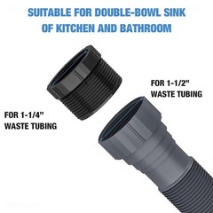 NiHome Flexible P-Trap Drain Kit for Double Kitchen 1 1/2″ or 1 1/4″, Gray