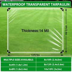 Clear Tarps Heavy Duty Waterproof 8×10 Ft, 14Mil PVC Transparent Vinyl Tarpau…