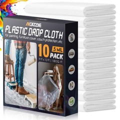 12 x 9 Ft Plastic Drop Cloths for Painting (10-Pack) | Plastic Painter’s Shee…