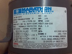 Marathon Electric motor 48A11T393 X272 1/6 HP 1040/3 spd 208-230V 1 Ph 1B1368E14