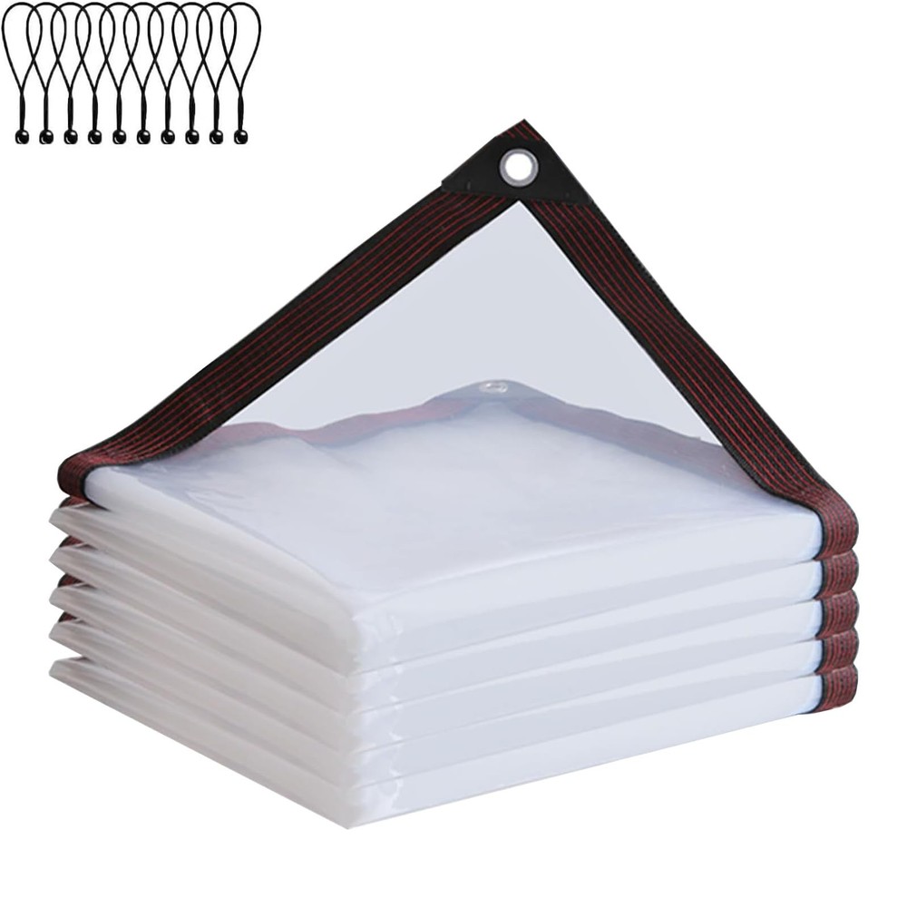 Clear Tarp with Grommets, 10x10ft Waterproof Tarp Transparent for Outdoors An…