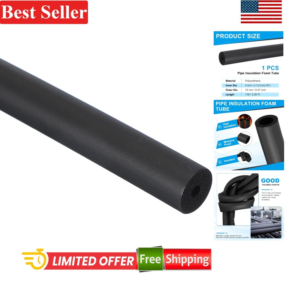 Pipe Insulation Foam Tube Compatible With AC Units 1/8 in x 3.28 ft Black