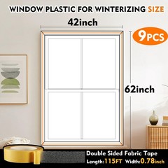 62”x42” Window Insulation Kit-9PCS, Plastic for Transparent