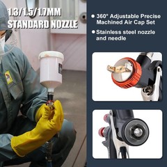 R500 LVLP Air Spray Gun with 1.3/1.5/1.7mm Nozzles & Air Regulator,A610 Paint