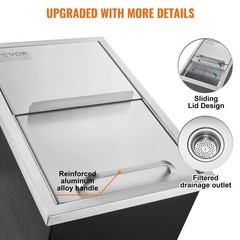 18x12x14.5H 40.9qt Stainless Steel Ice Bin with Sliding Cover & Drain Pipe