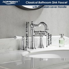 Roffenny Porcelain 8″ Widespread Polished Chrome Bathroom Faucet 3 Holes
