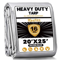 Kesfitt 16 Mil Heavy Duty Waterproof Tarp with Metal Grommets, 20×25 ft, Silv…