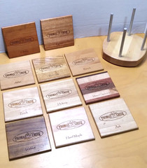Assorted Wood Samples – 4″ x 4″ – LOT of 11 Wood Types – Finished w/Rack