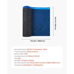 Uimoso Floor Underlayment 200 sq.ft 3mm Sound / Vapor Barrier for Laminate Blue