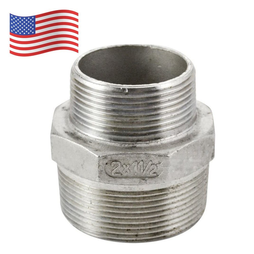 2″ to 1.5″ Male NPT Hex Nipple Pipe Fitting Reducer Adapter Stainless Steel
