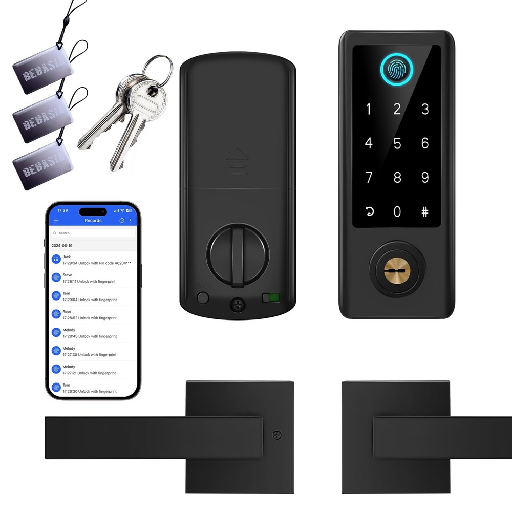 Fingerprint Door Lock Smart App Control Keypad Deadbolt Auto Lock Handle Black