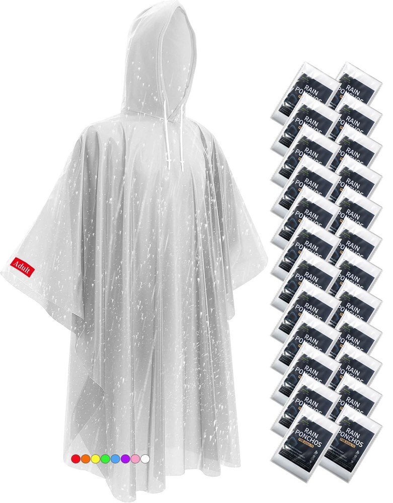 24-Pack Disposable Rain Ponchos for Adults – Extra Long Waterproof Emergency w/