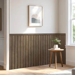 Decorative PS Wainscoting Wall Panel Kit – 8PCS, Paintable, Waterproof, Dark Woo