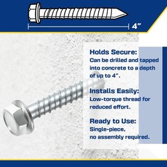 1/2″ x 4″ Large Diameter Concrete Screw 50 Pack – Heavy Duty Concrete Anchors…