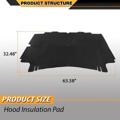 Hood Insulation Pad 1/2 Heat Blanket with Clips Dodge Ram 2500 3500 02-09 Black