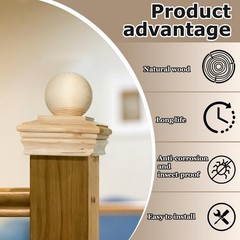 Hosuly 4×4 (Actual 3-5/8″) Wood Post Caps with Ball Finial, Rot Resistant Ced…